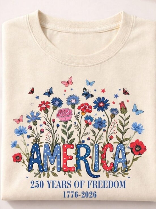 Tops - Floral 250th Anniversary Shirt, Wildflower Independence Day Tee